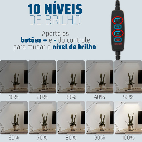 Luminária Mesa Barra Articulada Base Fixa E Garra Luz Led