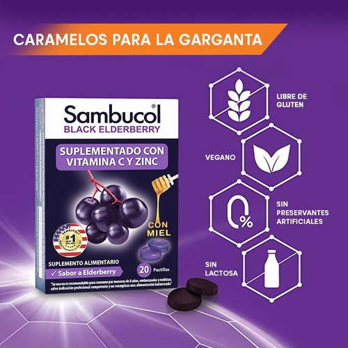 Sambucol Black Elderberry Masticable Miel Zinc Vit C 20 Tabs