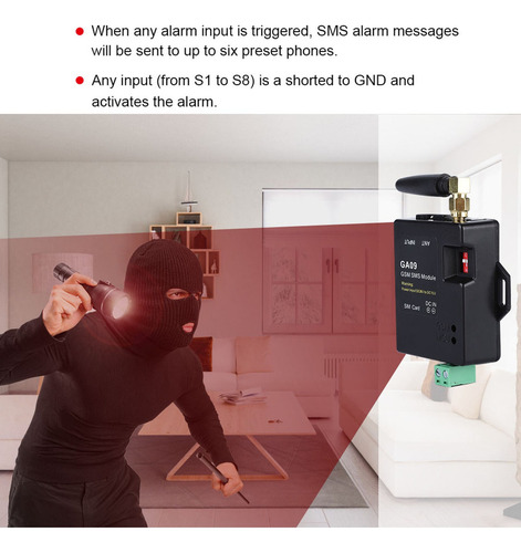 F Ga09 8ch Gsm Sms Alerta Inalámbrica Alarma Módulo Antena