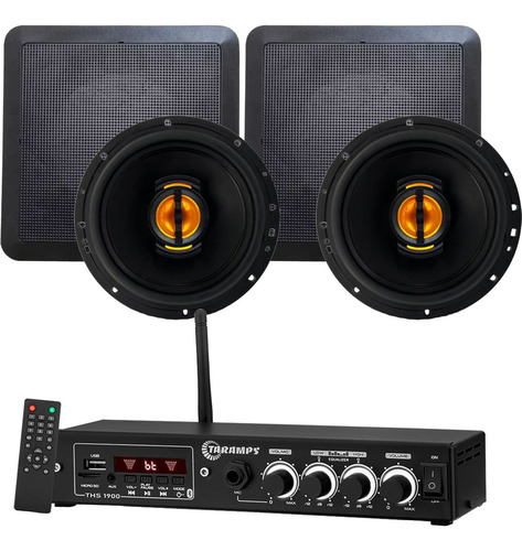 Kit Amplificador Ths 1900 Taramps 60wrms + 2 Arandelas 110w Cor Quadrada Preta Potência De Saída Rms 60 W