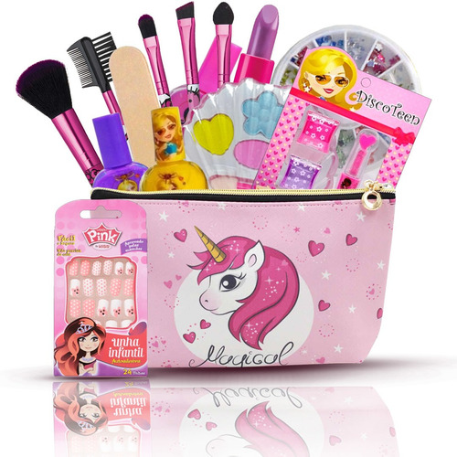 Imagem 1 de 1 de Necessaire Kit De Maquiagem Infantil Com Pinceis Bz103