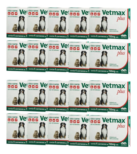 Vetmax Plus 700mg Vetnil 4 Comp. Cães E Gatos Kit Com 20