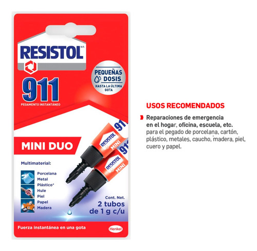 Pegamento Líquido Resistol 911 Mini Dúo 1 G