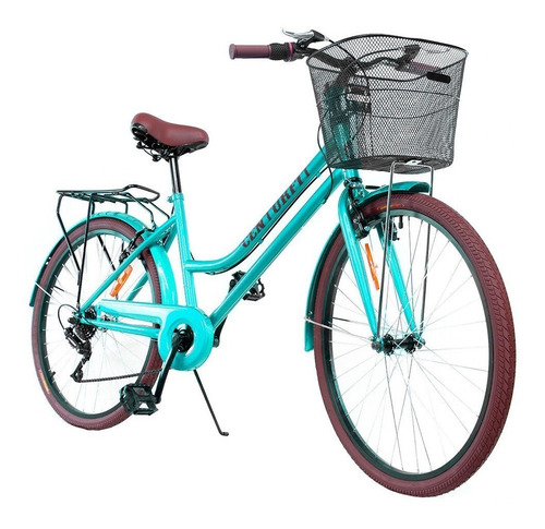 Imagen 2 de 2 de Bicicleta urbana Centurfit MKZ-BICIVINTAGE R26 7v frenos v-brakes color menta con pie de apoyo