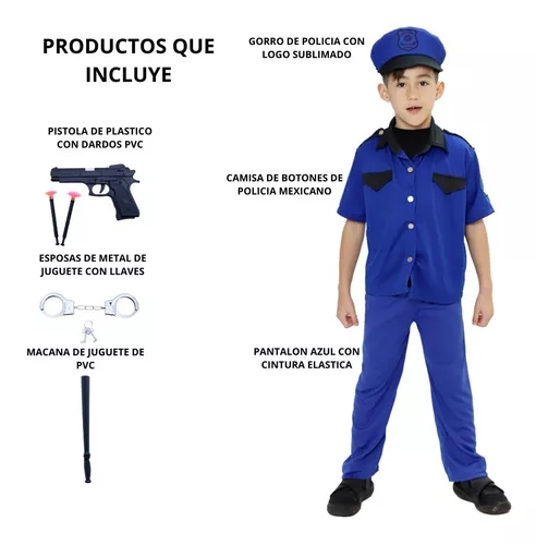 Disfraz Policia Mexicano Con Esposas Pistola De Juguete Y Macana Accesorios  Deluxe Niño Infantil