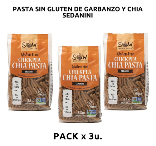 Pasta Sin Gluten - Chia Garbanzo Sedanini