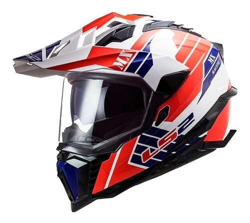 Casco Moto Ls2 Mx701 Explorer  Atlantis Blanco Rojo Azul