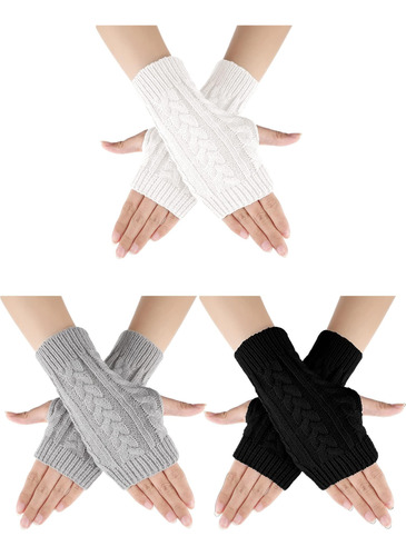 3 Pares De Guantes De Punto Sin Dedos Para Invierno, Mitones