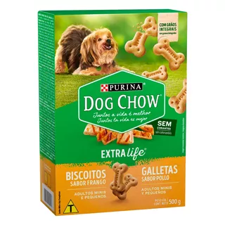 Biscoito para Cães Adultos Raças Minis e Pequenas Frango Purina Dog Chow Extra Life Caixa 500g