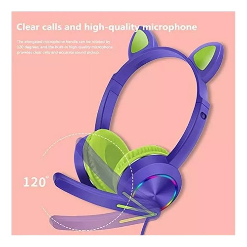 Auricular Con Micrófono Y Luz Rgb Con Orejas De Gato