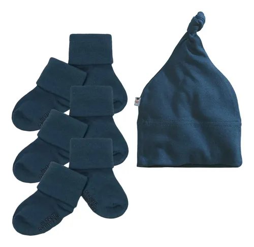 Babysoy Conjunto De Gorro Y Calcetines Ecologicos, Indigo
