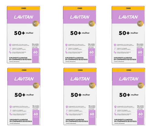 Kit 6 Suplemento Lavitan 50+ Mulher 60 Comprimidos - Cimed Sem Sabor