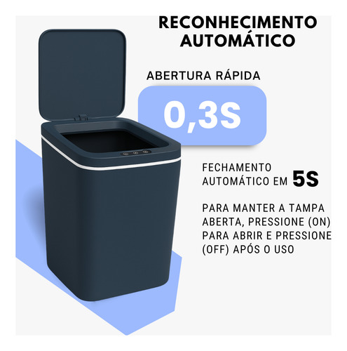 Lixeira Sensor Inteligente Automática Recarregavél Usb Cinza-escuro