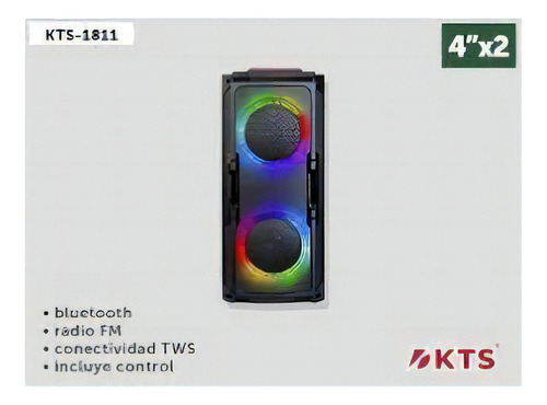 Bocina Bluetooth Portatil Kts Led Fm 4x2in Tws Control 4pzs Color Negro