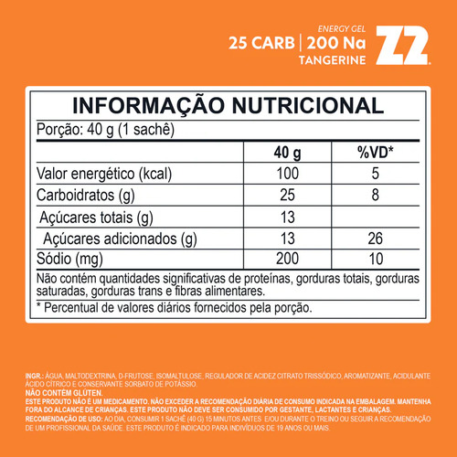 Energy Gel Z2 25g Carbo Tangerine Z2 Foods (05 Un 40g)