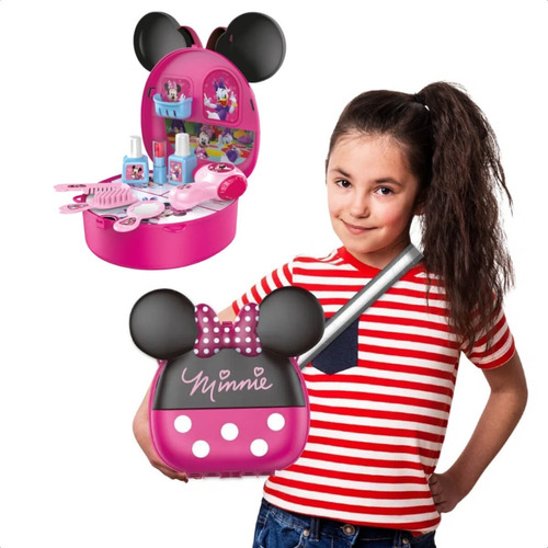 Maleta Com Alça Minnie Cabeleireira Com Acessórios Multikids