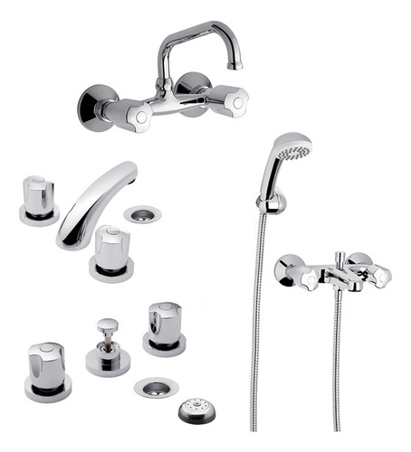 Griferia Fv Pampa Lavatorio Bidet Ducha Exte + Cocina Cs5593