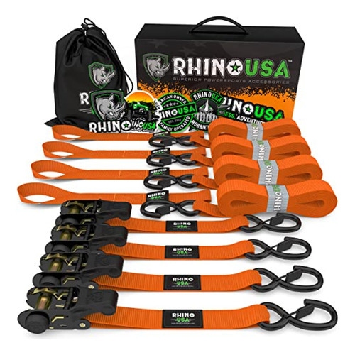 Rhino Usa Ratchet Tie Down Straps (4pk) - 1,823 Lb Resistenc
