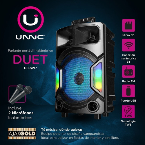 Imagen 3 de 7 de Parlante Unnic Soundflow Duet UC-SP17 portátil con bluetooth negro 220V