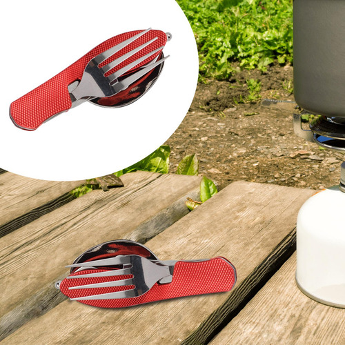 Set De Cubiertos Portátil Para Explorar La Naturaleza Rojo