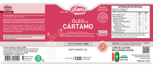 Kit 3 Óleo de Cartamo 1000mg com 120 cápsulas Unilife