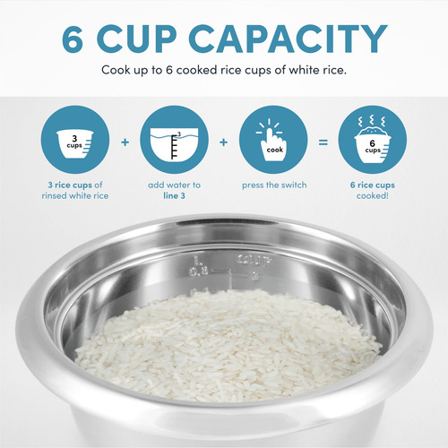 Olla Arrocera De Acero Inoxidable 6 Tazas 1.2 L Con Vaporera