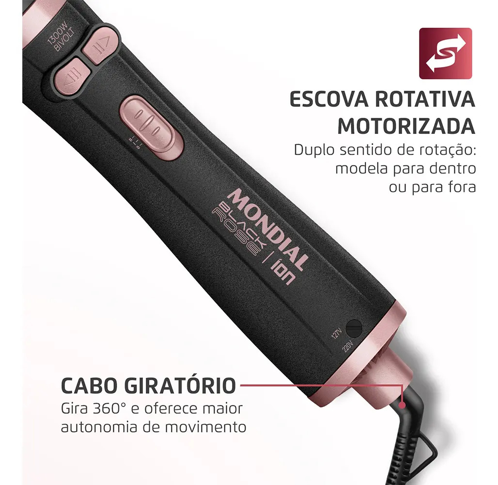 Escova Rotativa Ceramica Tourmaline Ion Golden Rose ERB 01 Mondial 4