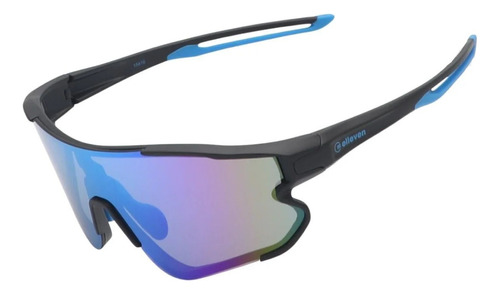 Óculos Esportivo Bike Ciclismo Beach Tennis Elleven Colors Armação Preto Lente Azul