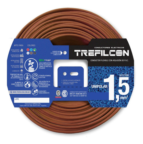 Cable Unipolar 1x1,5mm Normaliz Trefilcon Marron X 50 Metros