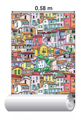 Imagem 3 de 4 de Papel De Parede Adesivo Sobrados Coloridos N05001 Rolo De 0,