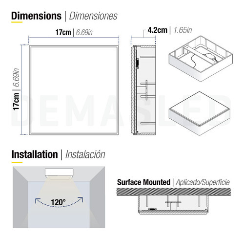 Panel Led Aplicar Cuadrado 22w Blanco Neutro 17x17cm Demasled