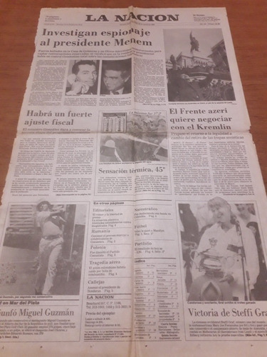 Tapa Diario La Nación 28 01 1990 Espionaje Menem Steffi Graf