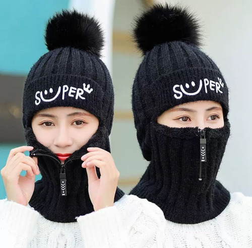 Pasamontaña Gorro Cuello Con Cierre Unisex Doble Polar Frio Negro Único