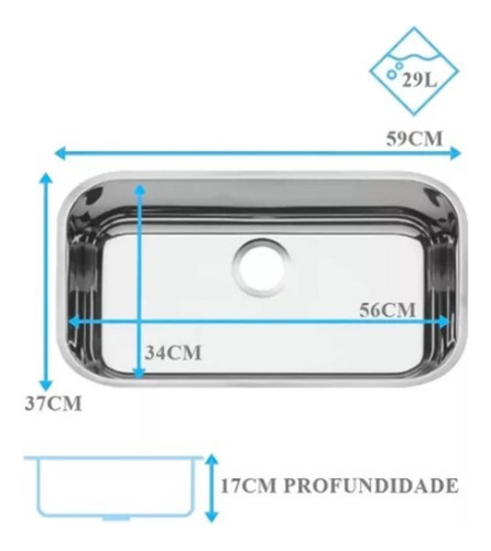 Cuba Tramontina Prime Aço Inox 304 56x34x17 Com Válvula
