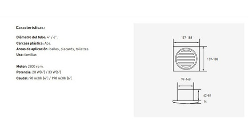 Imagen 2 de 5 de Extractor De Aire Para Baño Tst Cp 6 Pulgadas 150mm C