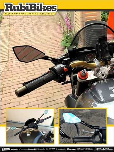 Imagen 5 de 7 de Espejos Para Moto Aluminio Cnc Brazo Corto Negro