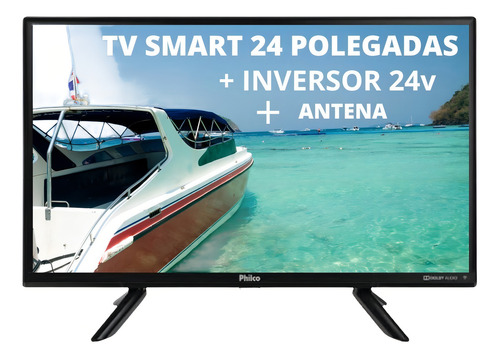Tv Smart 24'' Incluso Inversor 24v+antena Caminhão Van Carro