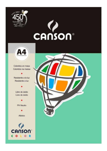 Papel Color Verde Menta A4 C/10 Canson