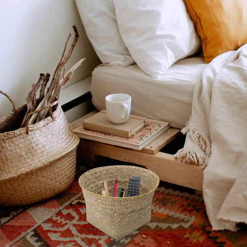 Cesta De Almacenamiento Decorativa Multiusos De Paja Natural