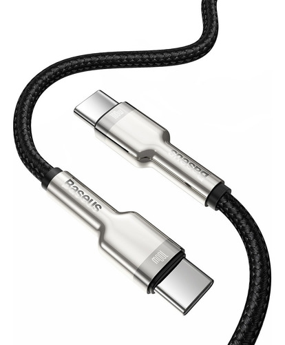 Cápsula de metal Cabo Baseus USB-C/USB-C de 100 W, color negro, 2 m