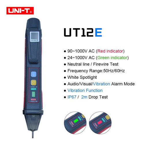 Detector Voltaje, Vibrador, Buzzer, Uni-t Ut12e-row 2mt