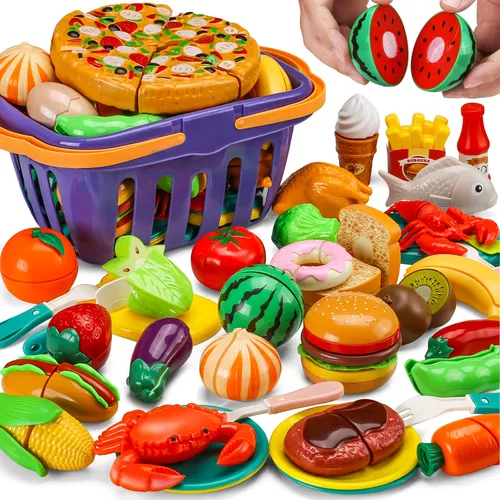 73 piezas de alimentos de corte para niños, juguetes de cocina, accesorios  para cortar frutas y verduras, regalos de Navidad, juguetes para niños