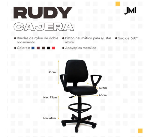 Imagen 2 de 2 de Rudy Baja Cajera Ergonómica Con Regulación Premium.