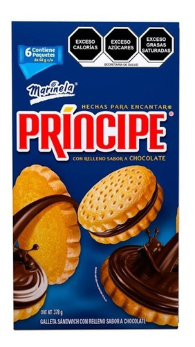 Imagen 1 de 2 de Galletas Príncipe Marinela Sabor Chocolate 6 Paquetes De 63g