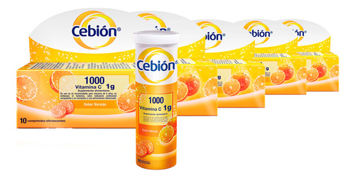 Pack Cebión Vitamina C 10 Comprimidos Efervescentes X 5ud Sabor Orange