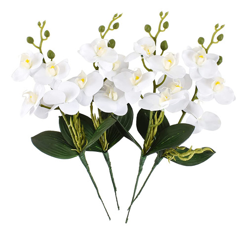 Huianer Flor Artificial Phalaenopsis 4 Pieza Orquidea Seda