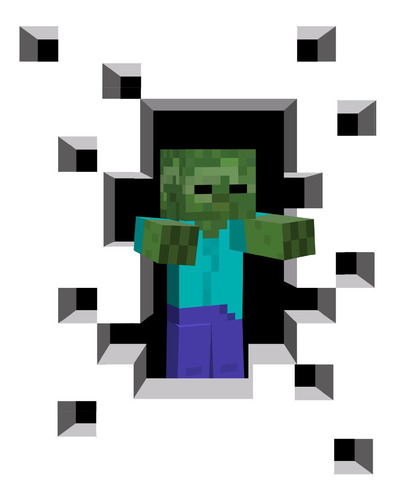Imagen 2 de 3 de Vinilo Decorativo Rompe Pared 3d Minecraft Zombie