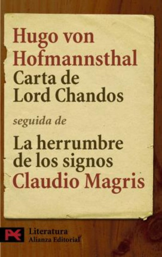 Libro Carta De Lord Chandos De Hugo Von Hofmannsthal