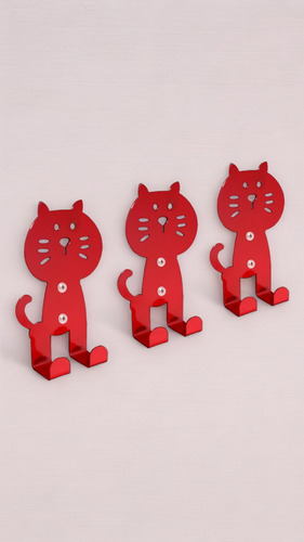 Portallaves De Pared Moderno Figura De Gato Colores Color Rojo