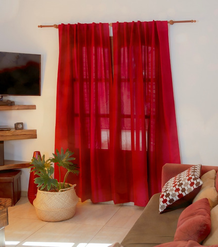 Cortinas De Ambiente Pesada Listas Colgar 2 Paños Alpaca Color Rojo